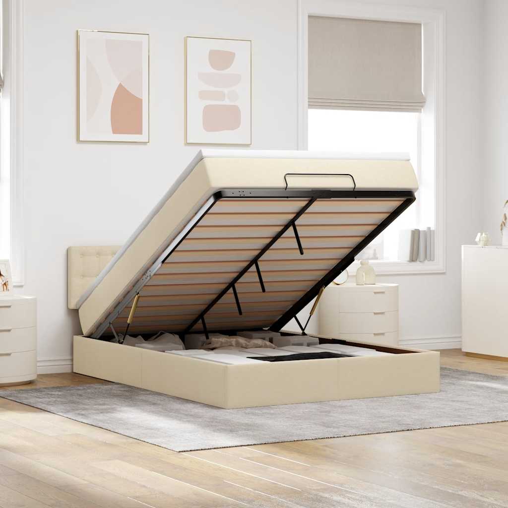 vidaXL Lit Ottoman avec matelas Crème 140x200 cm Tissu