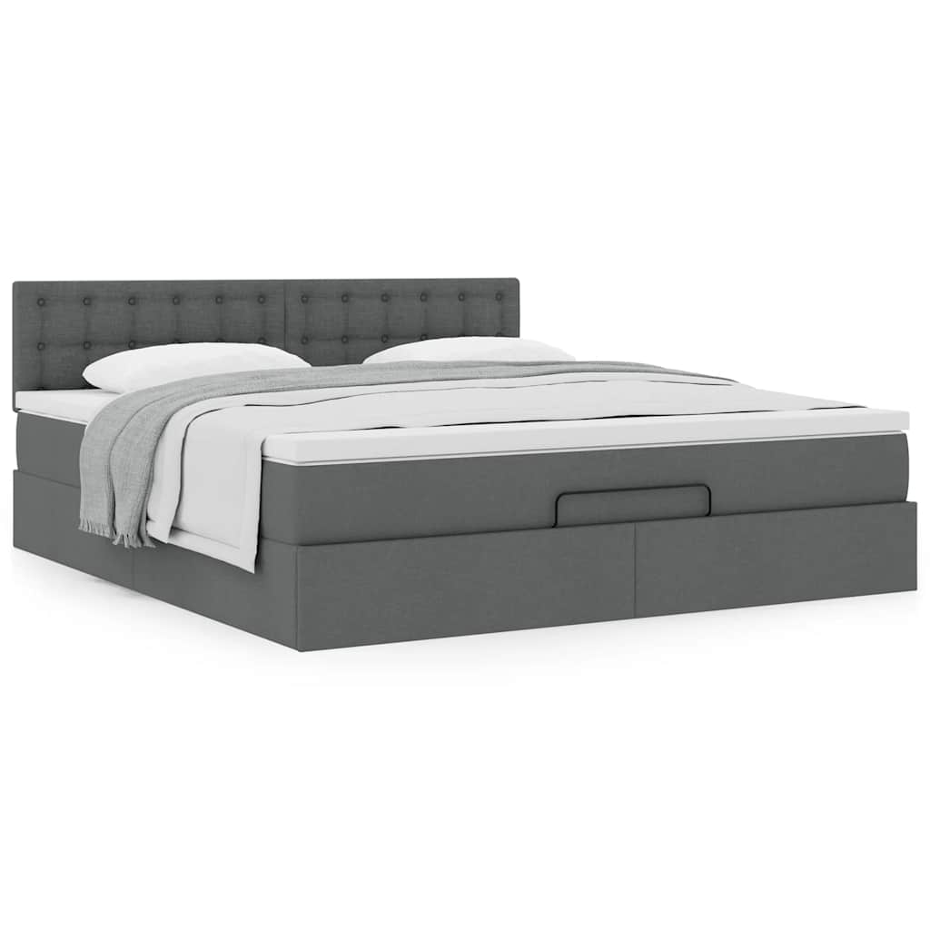 vidaXL Ottoman-Bett mit Matratze Dunkelgrau 160x200 cm Stoff