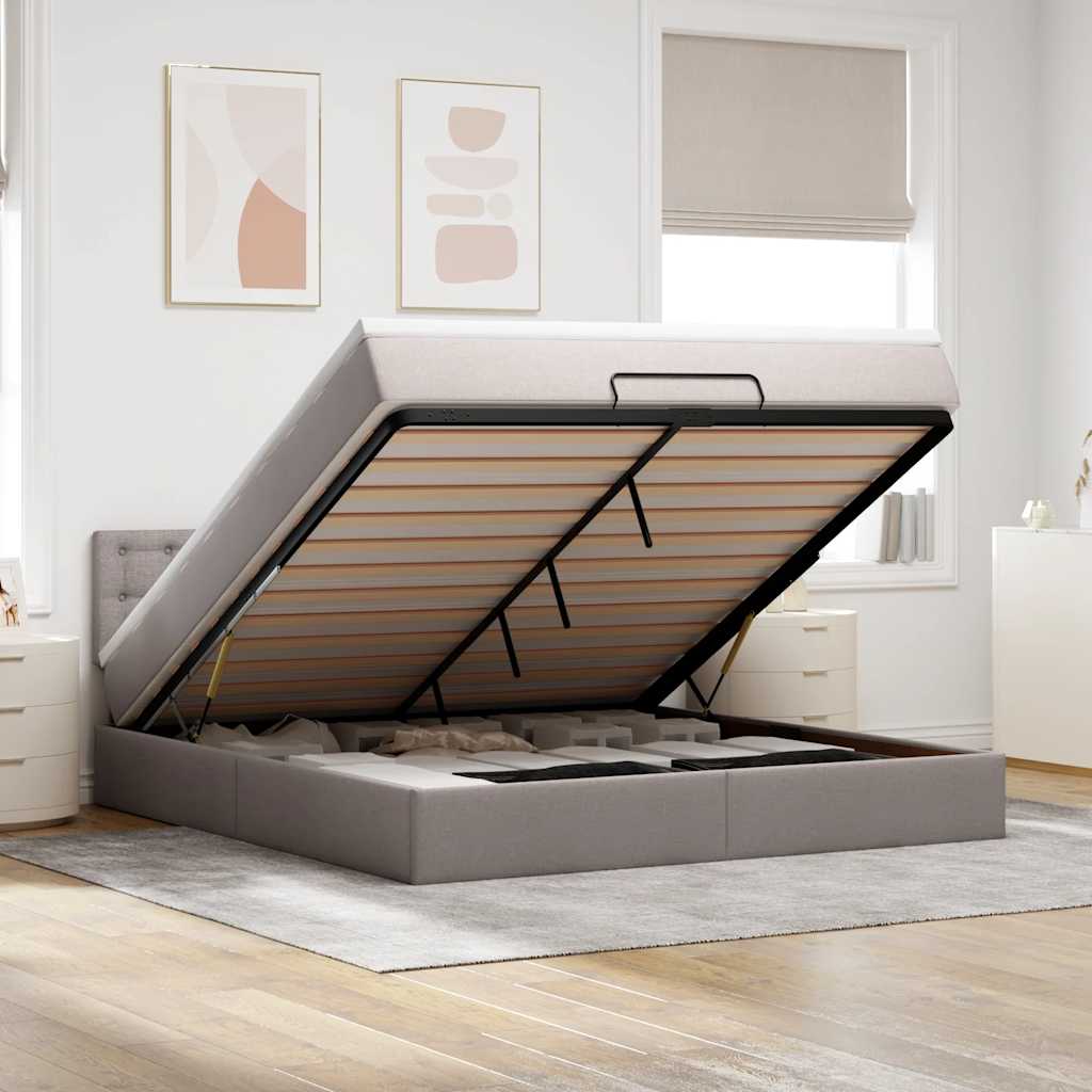 vidaXL Ottoman-Bett mit Matratze Taupe 160x200 cm Stoff