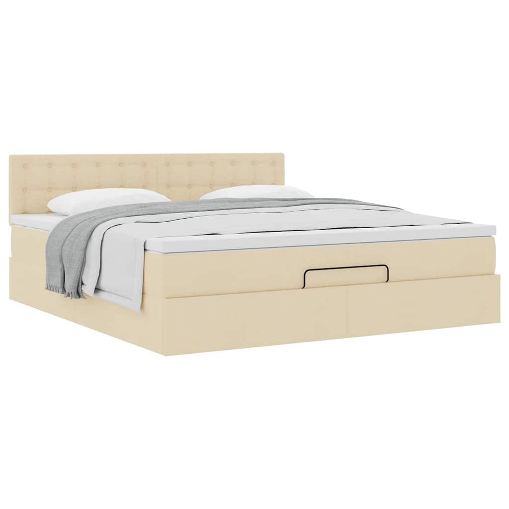 vidaXL Lit Ottoman avec matelas crème 160x200 cm Tissu