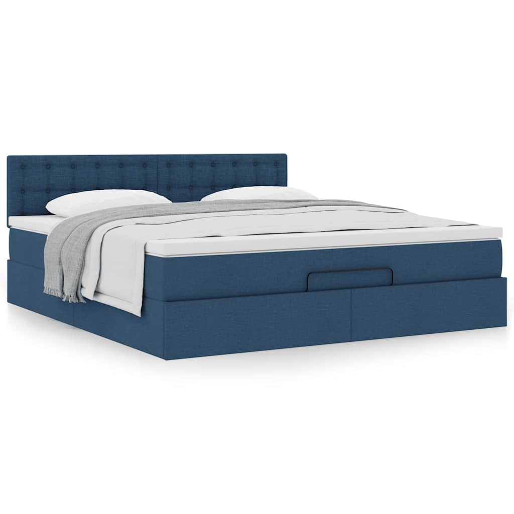 vidaXL Ottoman-Bett mit Matratze Blau 160x200 cm Stoff