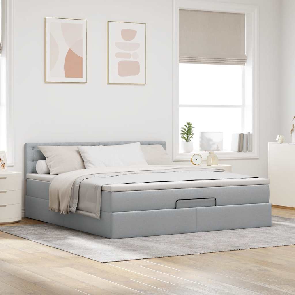 vidaXL Lit ottoman avec matelas Gris clair 180x200 cm Tissu