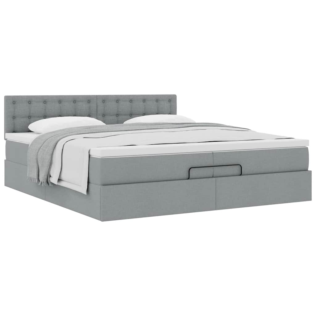 vidaXL Lit-coffre avec matelas gris clair 200x200 cm Tissu