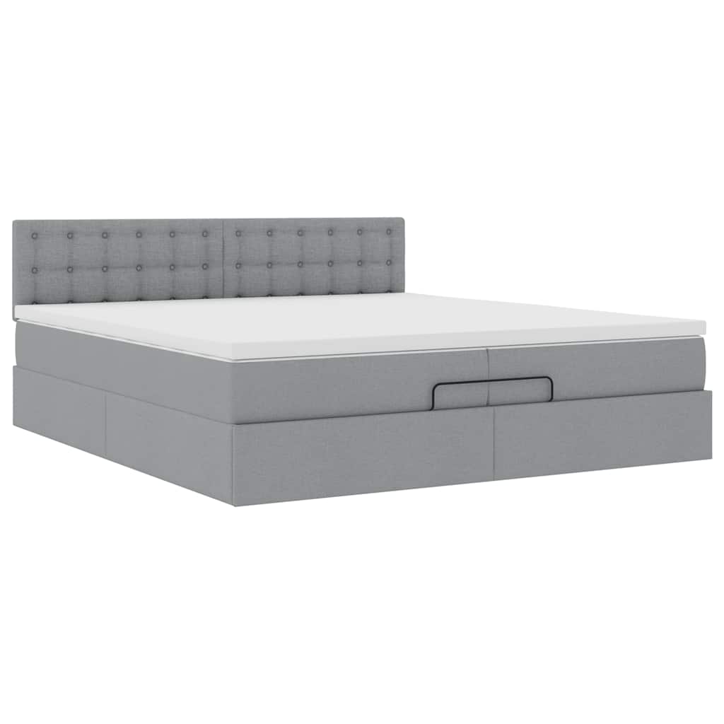 vidaXL Lit-coffre avec matelas gris clair 200x200 cm Tissu