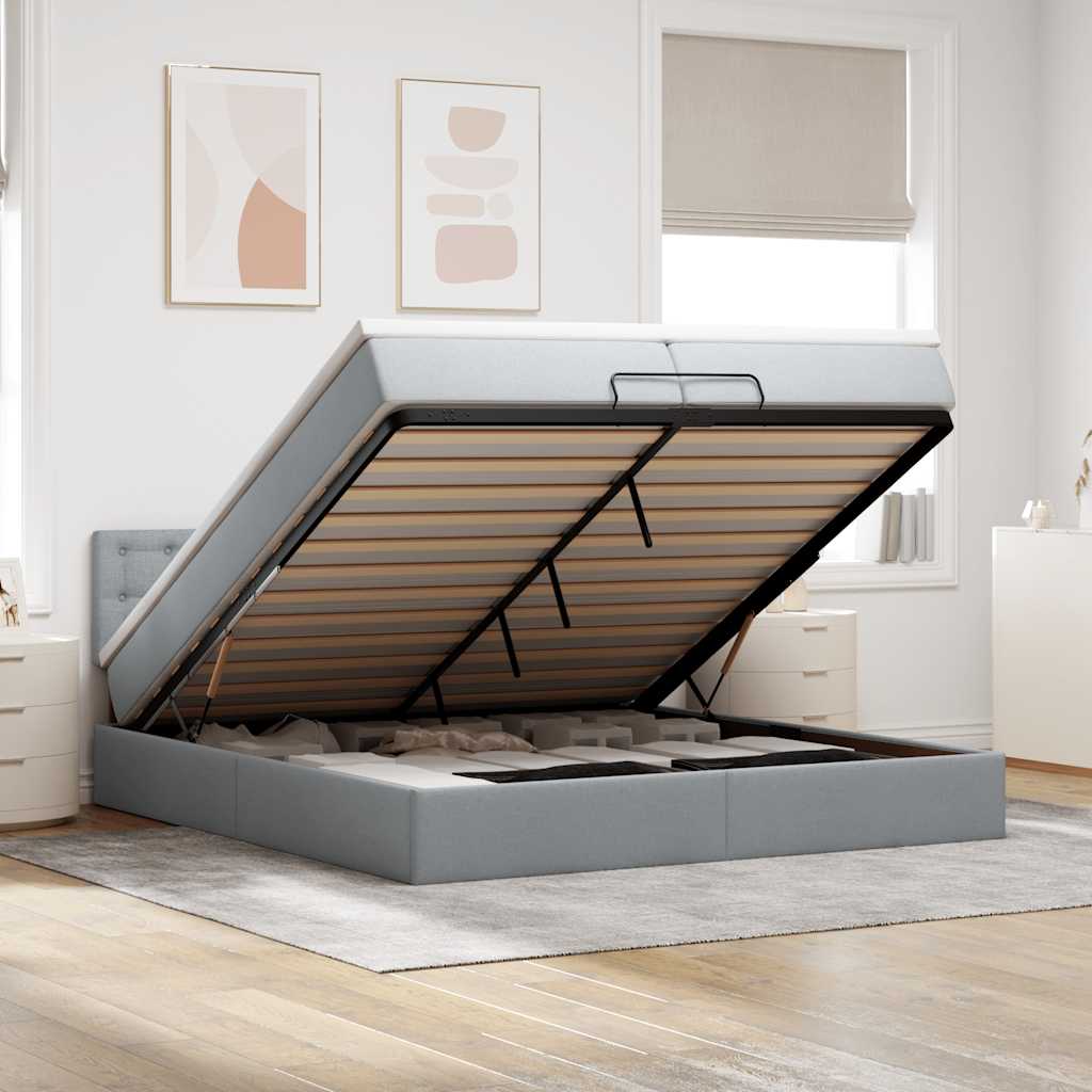 vidaXL Lit-coffre avec matelas gris clair 200x200 cm Tissu