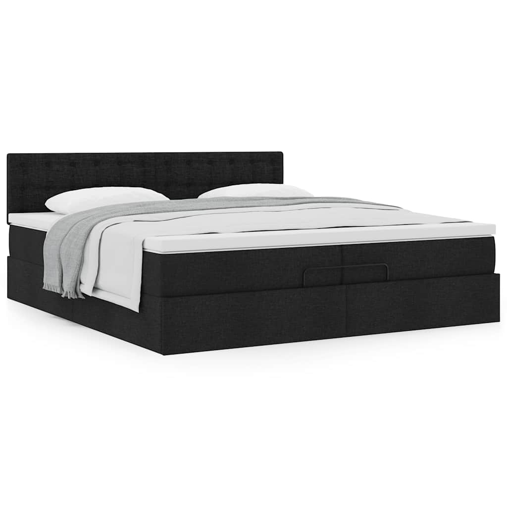 vidaXL Ottoman-Bett mit Matratze Schwarz 200x200 cm Stoff