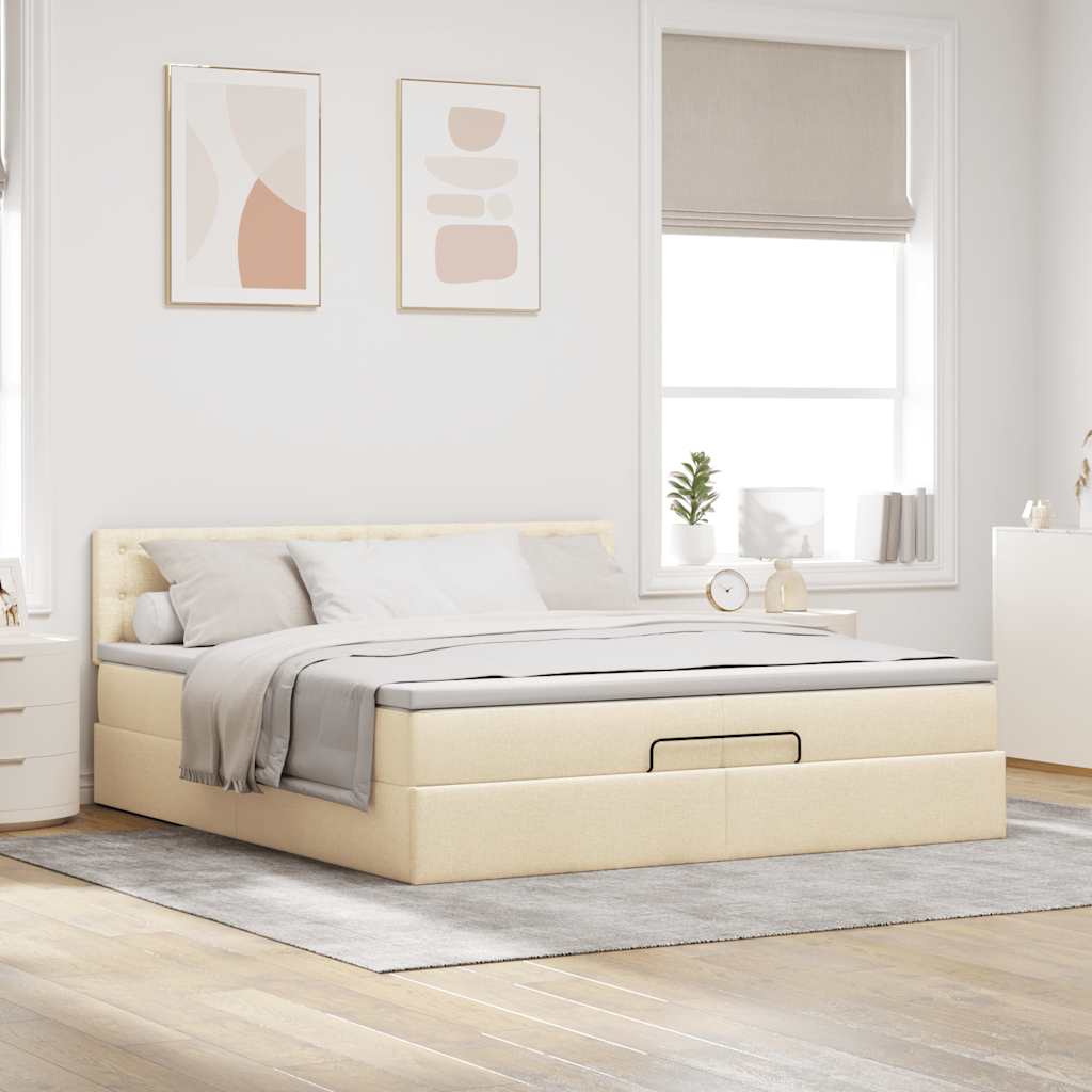 vidaXL Lit capitonné avec matelas Crème 200x200 cm Tissu
