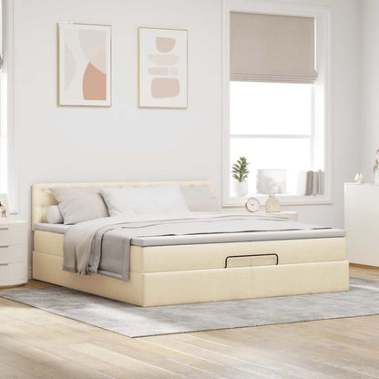vidaXL Lit capitonné avec matelas Crème 200x200 cm Tissu