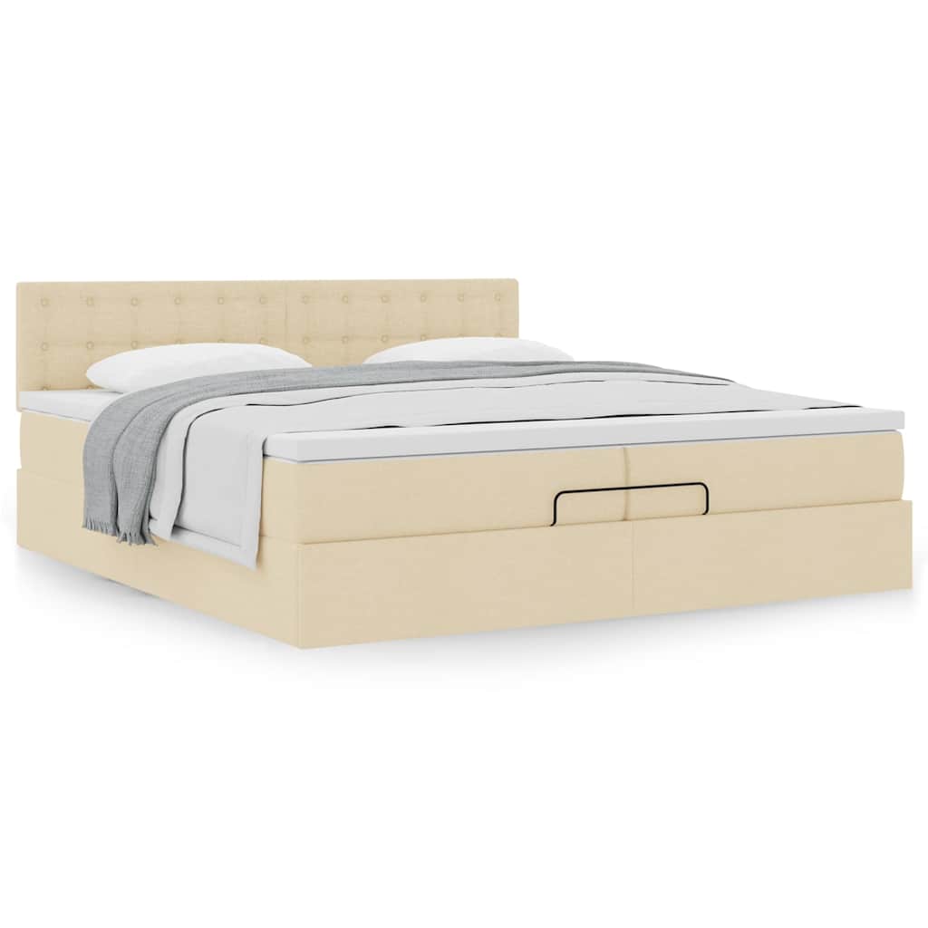 vidaXL Lit capitonné avec matelas Crème 200x200 cm Tissu