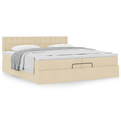 vidaXL Lit capitonné avec matelas Crème 200x200 cm Tissu