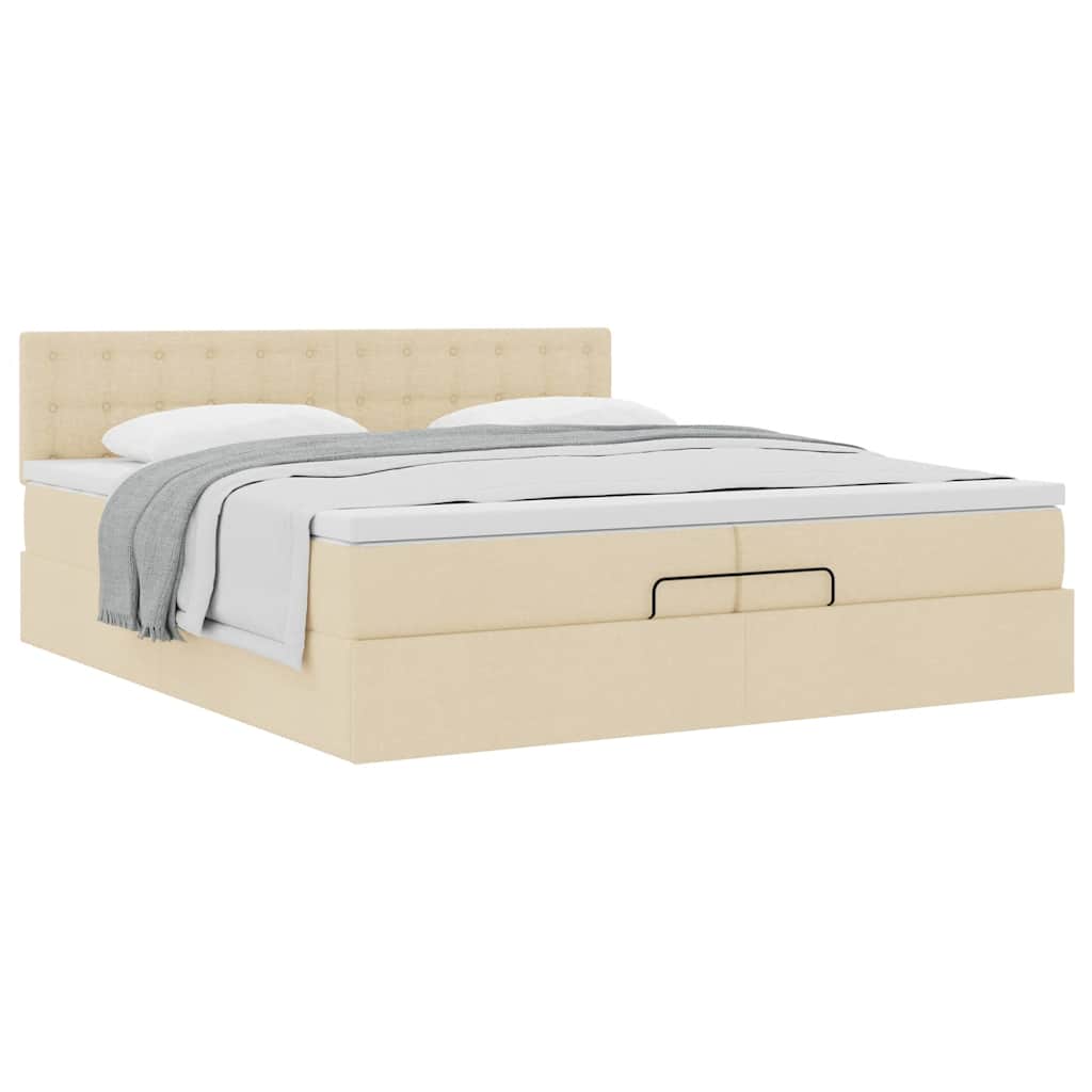 vidaXL Lit capitonné avec matelas Crème 200x200 cm Tissu