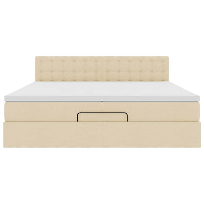 vidaXL Lit capitonné avec matelas Crème 200x200 cm Tissu