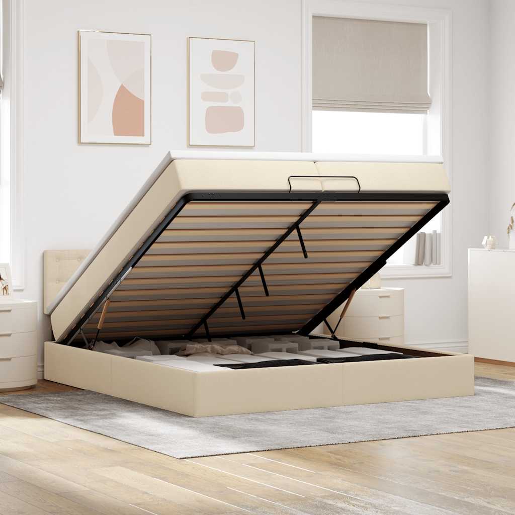 vidaXL Lit capitonné avec matelas Crème 200x200 cm Tissu