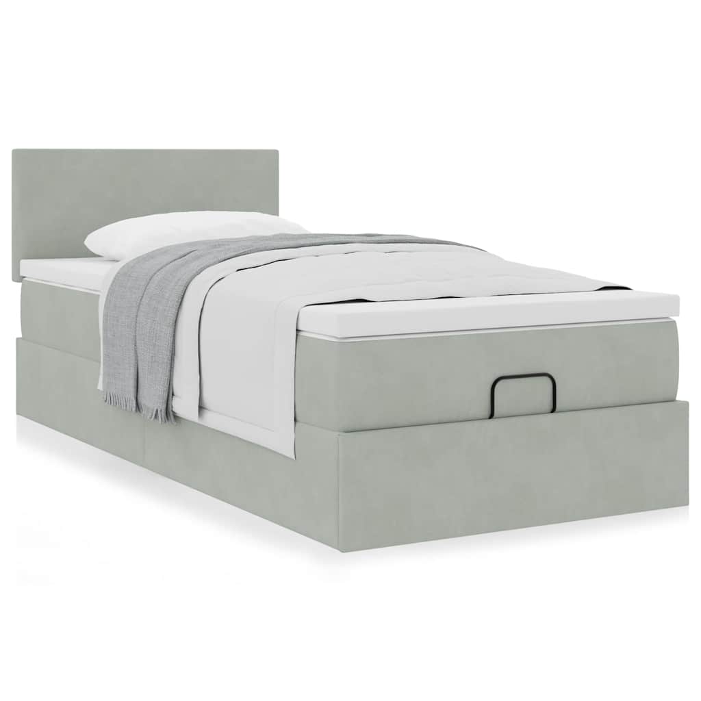 vidaXL Lit ottoman avec matelas Gris clair 90x190 cm Velours