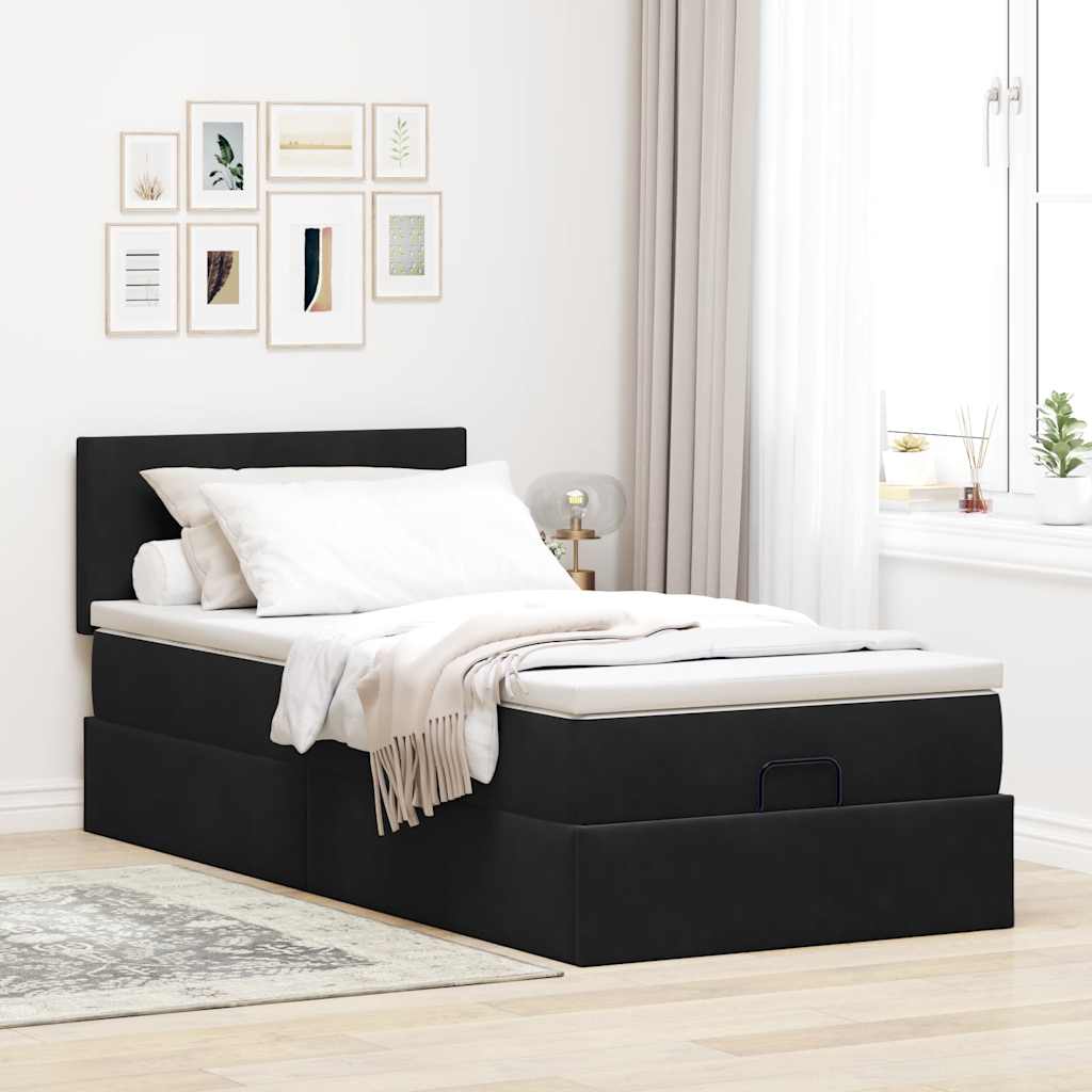 vidaXL Ottoman-Bett mit Matratze Schwarz 90x190 cm Samt