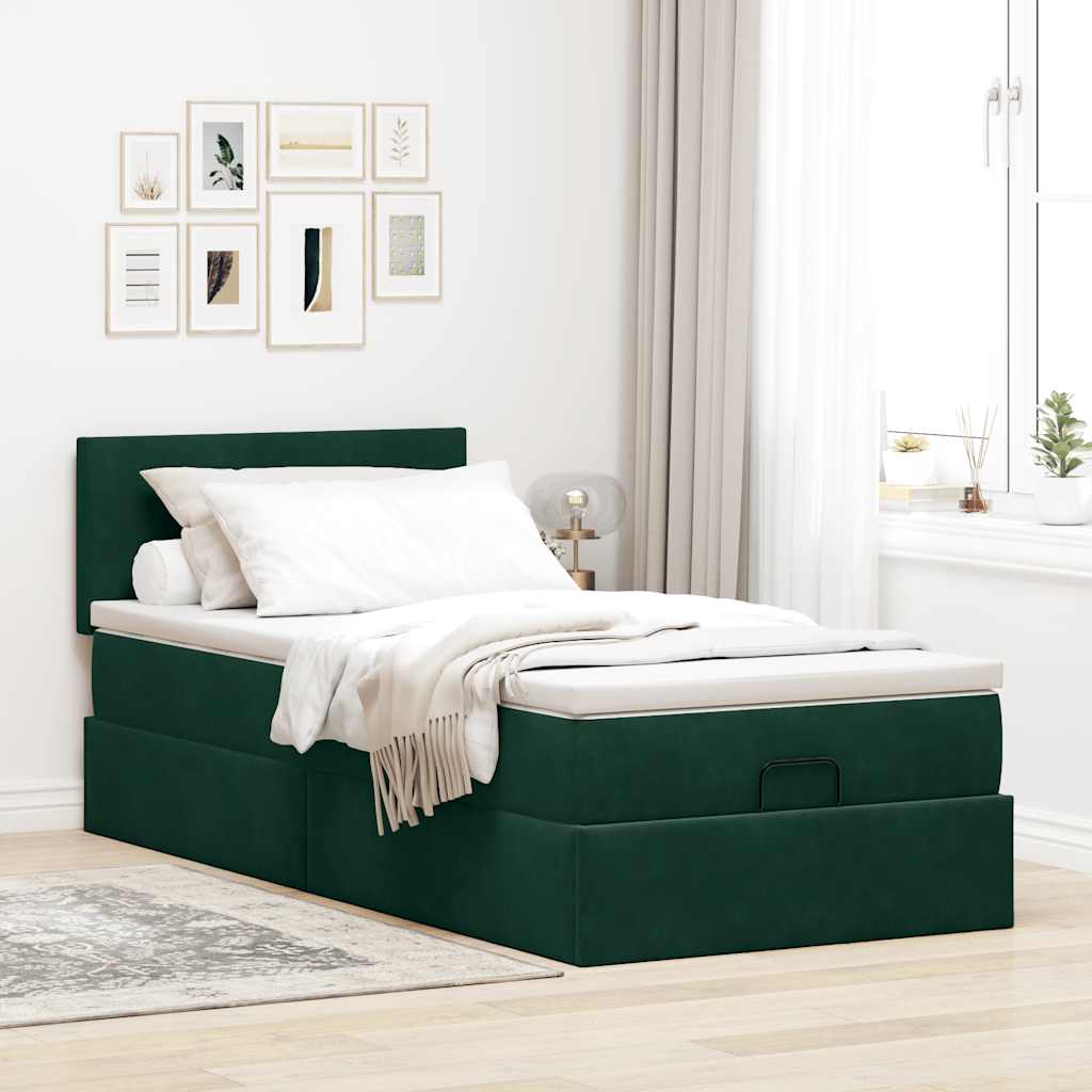 vidaXL Ottoman-Bett mit Matratze Dunkelgrün 90x190 cm Samt