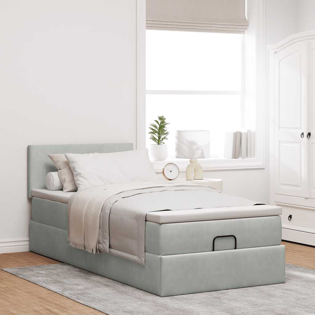 vidaXL Ottoman-Bett mit Matratze Hellgrau 90x200 cm Samt
