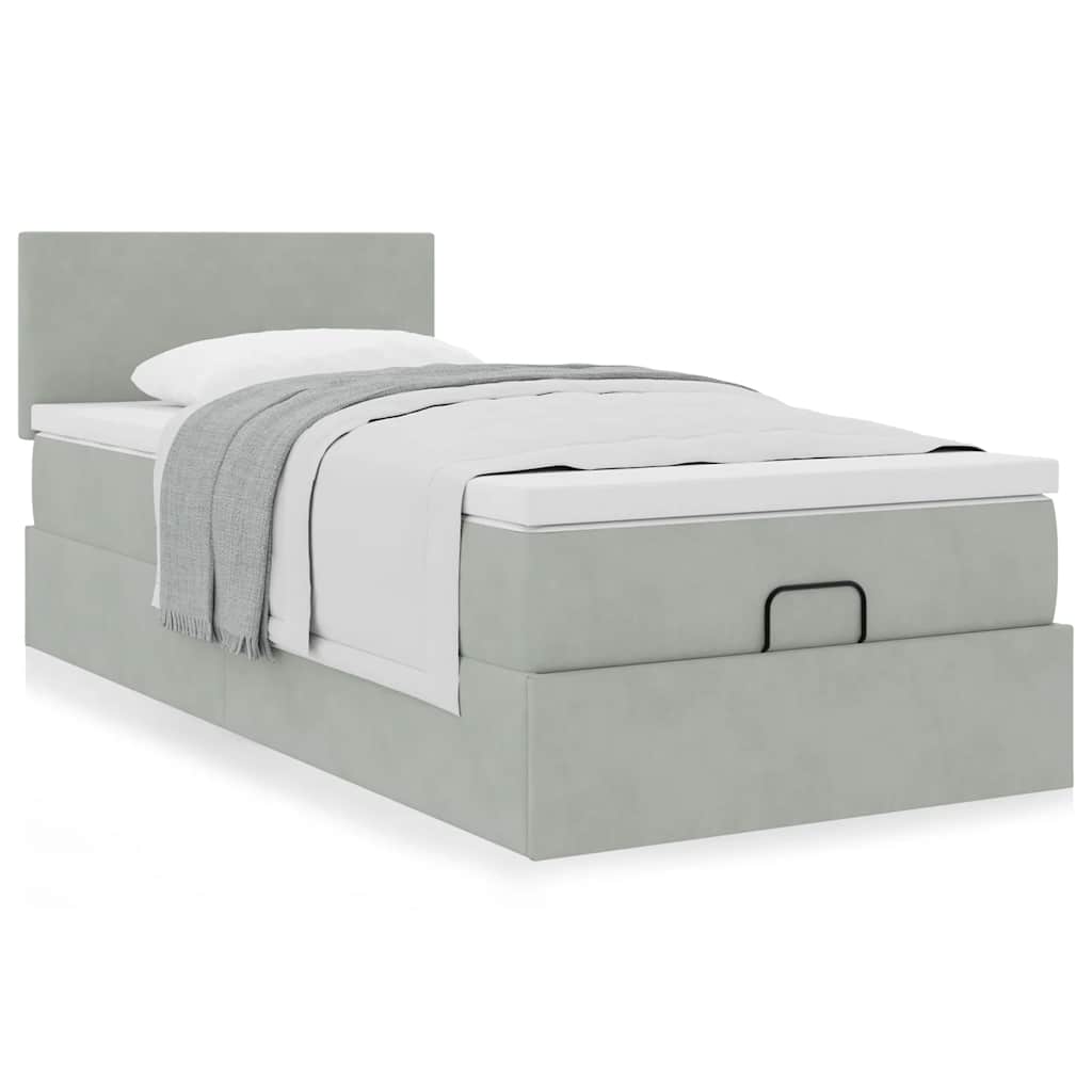 vidaXL Ottoman-Bett mit Matratze Hellgrau 90x200 cm Samt
