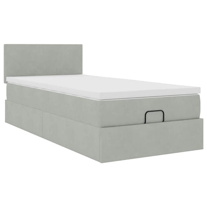 vidaXL Ottoman-Bett mit Matratze Hellgrau 90x200 cm Samt