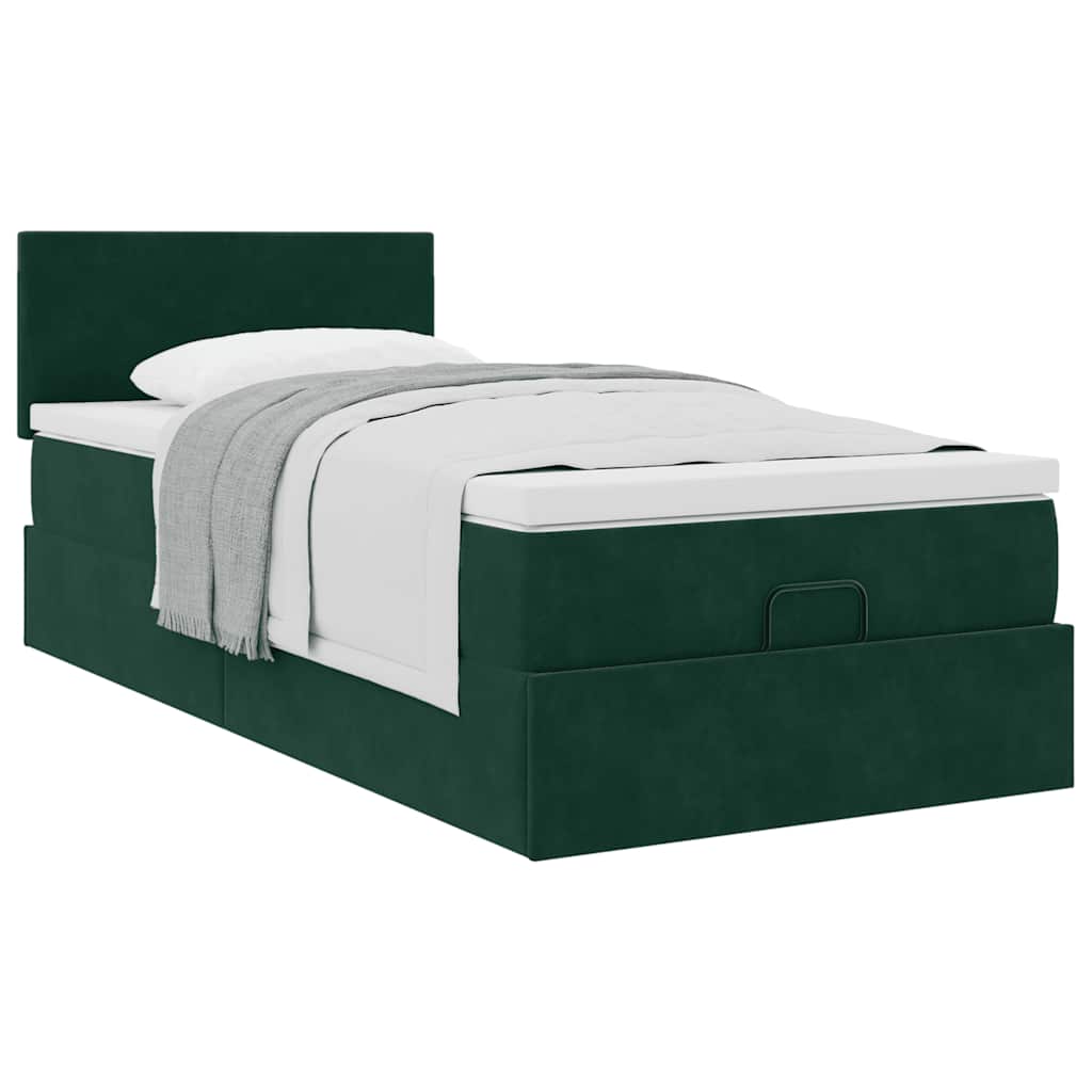 vidaXL Ottoman-Bett mit Matratze Dunkelgrün 90x200 cm Samt