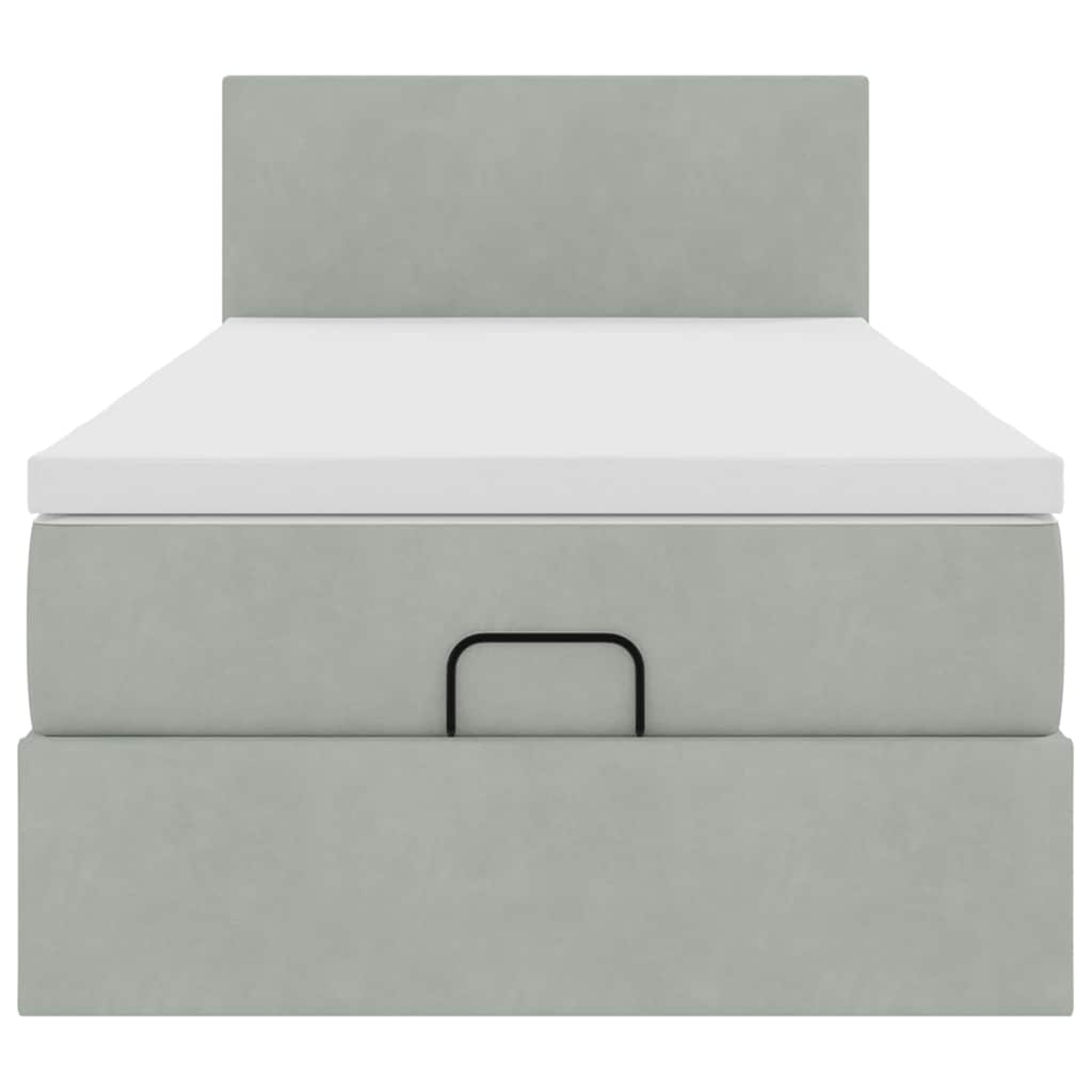 Ottoman-Bett mit Matratze Hellgrau 100x200 cm Samt