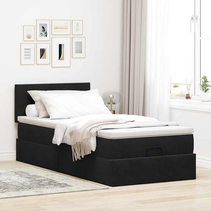 vidaXL Lit ottoman avec matelas Noir 100x200 cm Velours
