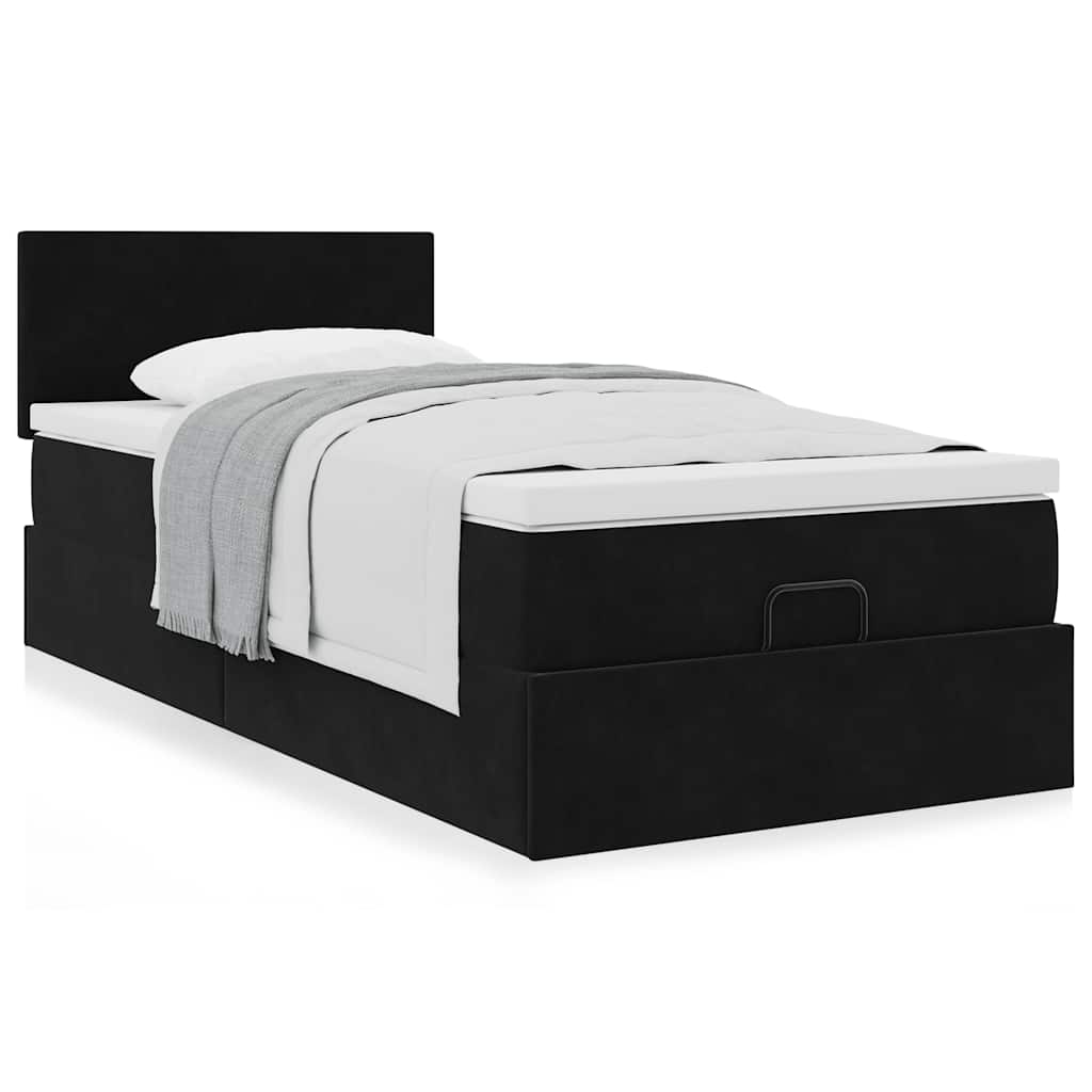 vidaXL Lit ottoman avec matelas Noir 100x200 cm Velours