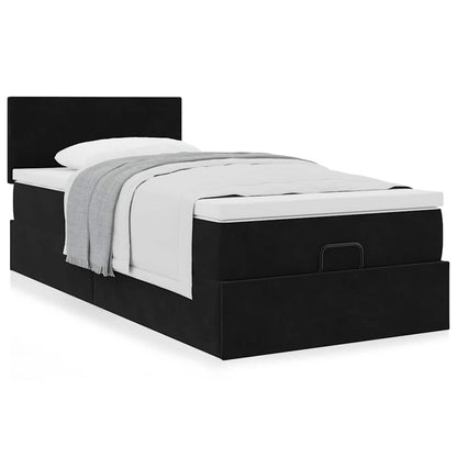 vidaXL Lit ottoman avec matelas Noir 100x200 cm Velours