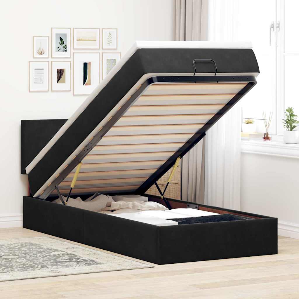 vidaXL Lit ottoman avec matelas Noir 100x200 cm Velours