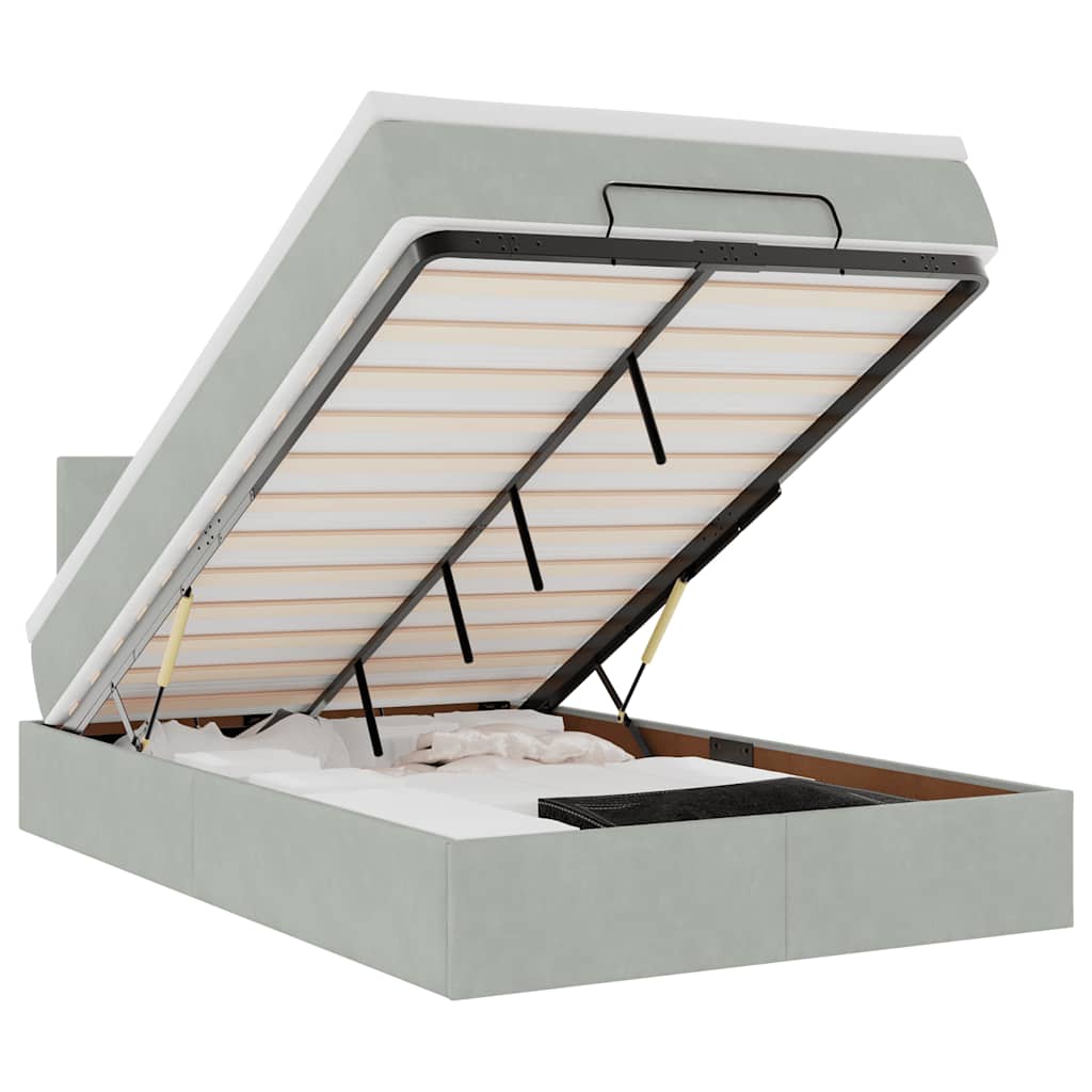 Ottoman-Bett mit Matratze Hellgrau 120x200 cm Samt