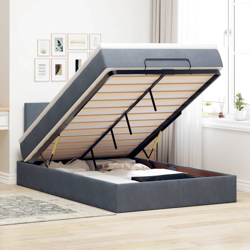 vidaXL Ottoman-Bett mit Matratze Dunkelgrau 120x200 cm Samt