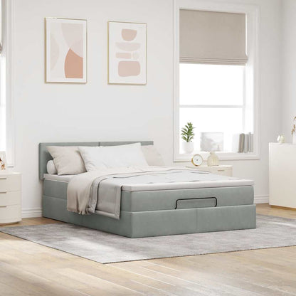 vidaXL Ottoman-Bett mit Matratze Hellgrau 140x190 cm Samt