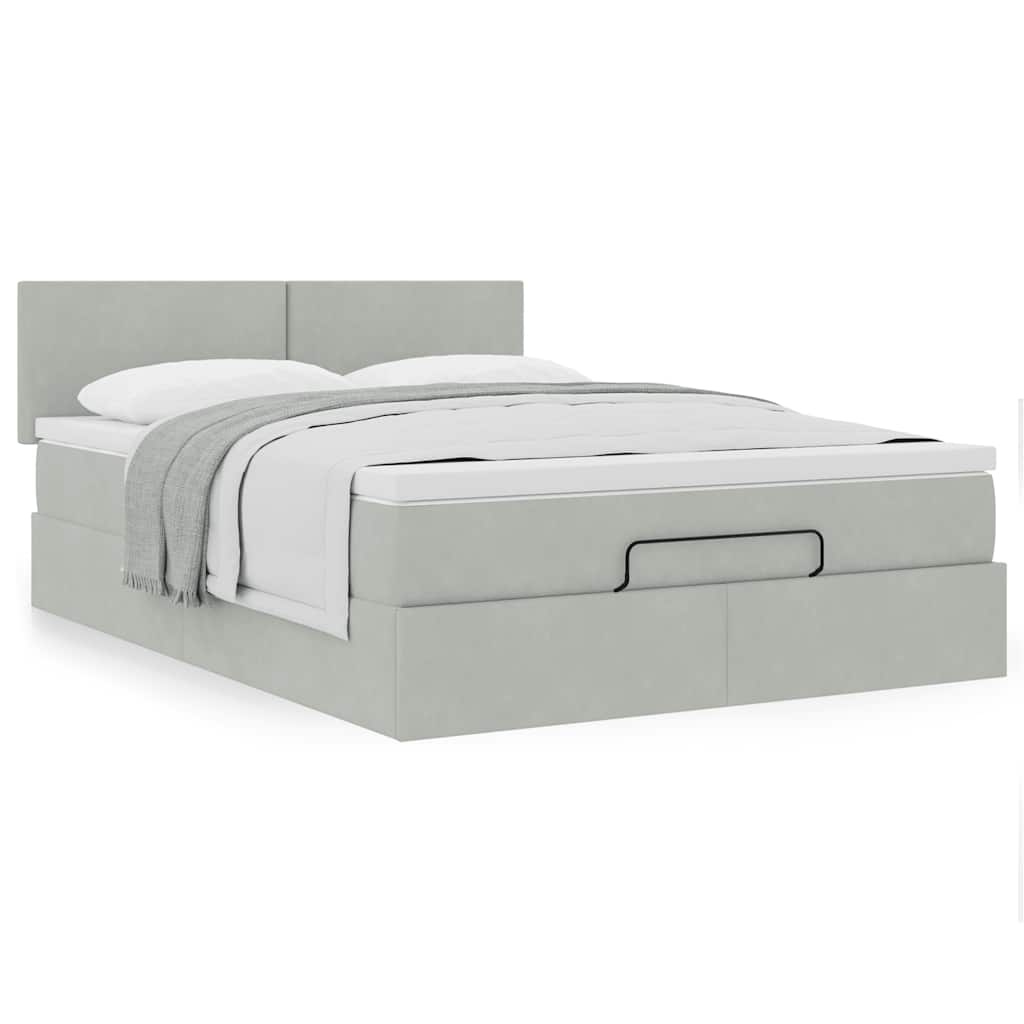 vidaXL Ottoman-Bett mit Matratze Hellgrau 140x190 cm Samt