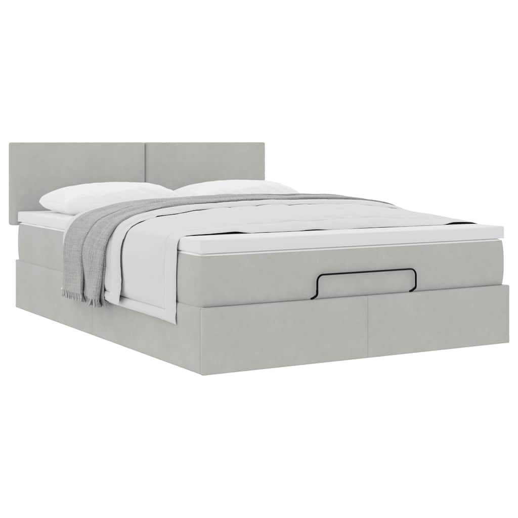 vidaXL Ottoman-Bett mit Matratze Hellgrau 140x190 cm Samt