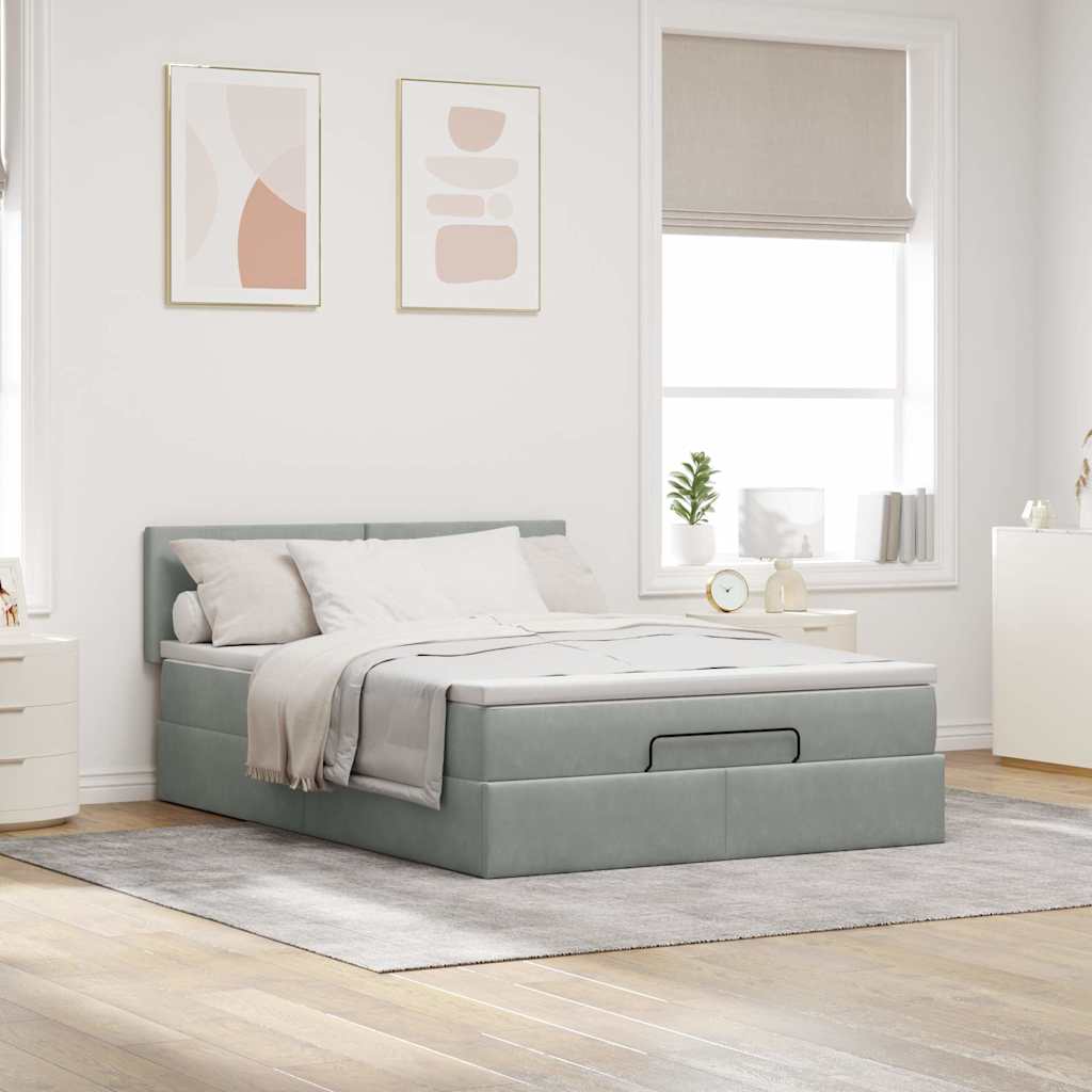 vidaXL Lit ottoman avec matelas Gris clair 140x200 cm Velours
