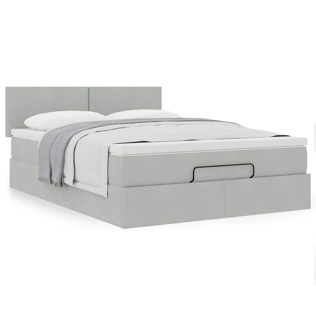 vidaXL Lit ottoman avec matelas Gris clair 140x200 cm Velours