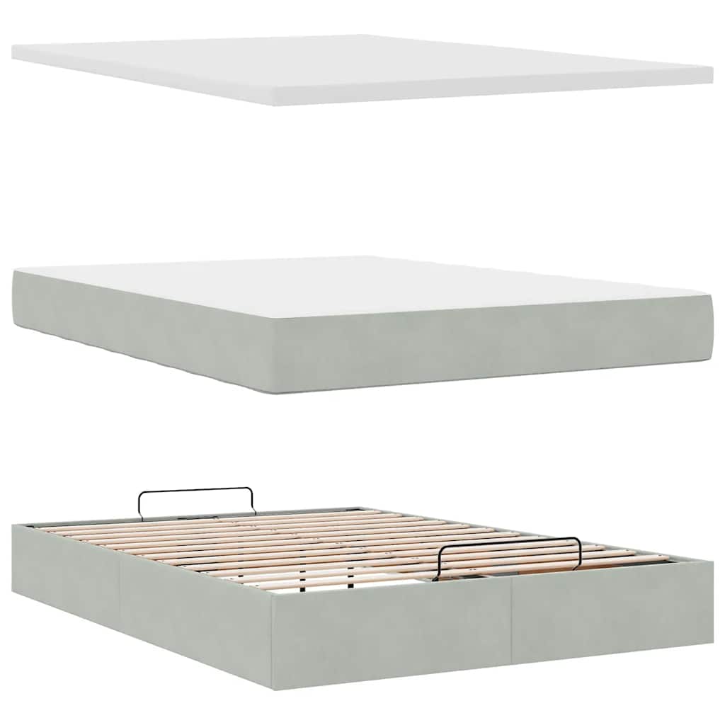 vidaXL Lit ottoman avec matelas Gris clair 140x200 cm Velours