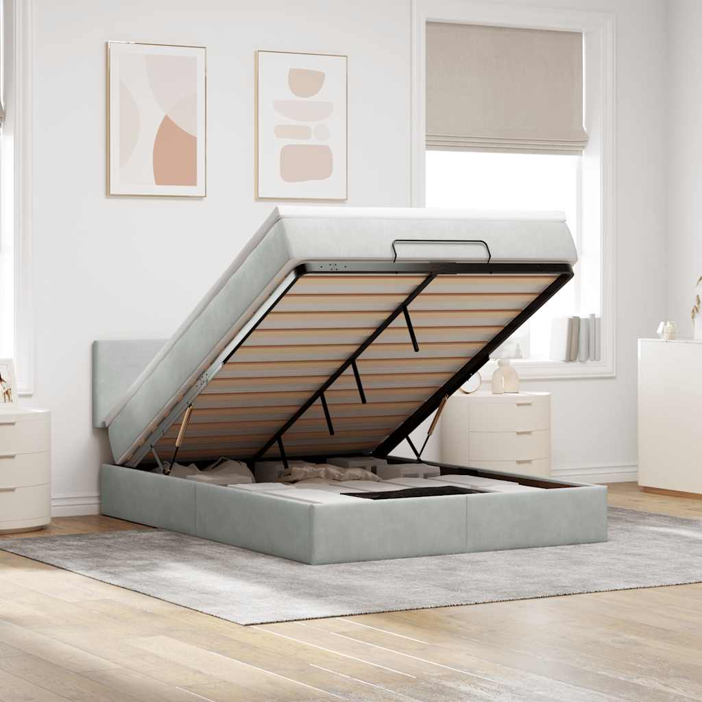 vidaXL Lit ottoman avec matelas Gris clair 140x200 cm Velours