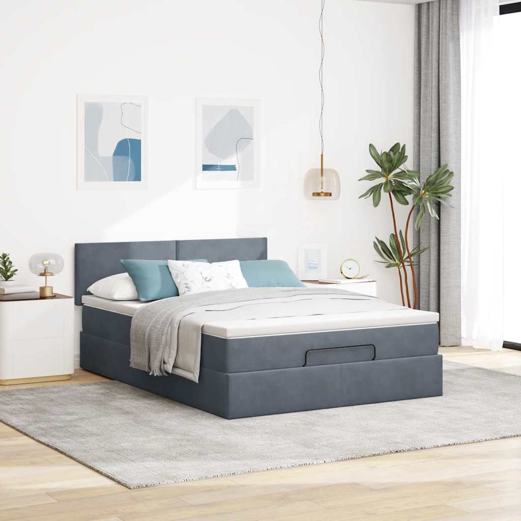 vidaXL Ottoman-Bett mit Matratze Dunkelgrau 140x200 cm Samt