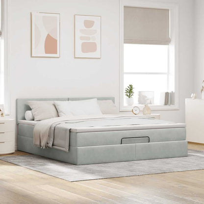 vidaXL Ottoman-Bett mit Matratze Hellgrau 160x200 cm Samt