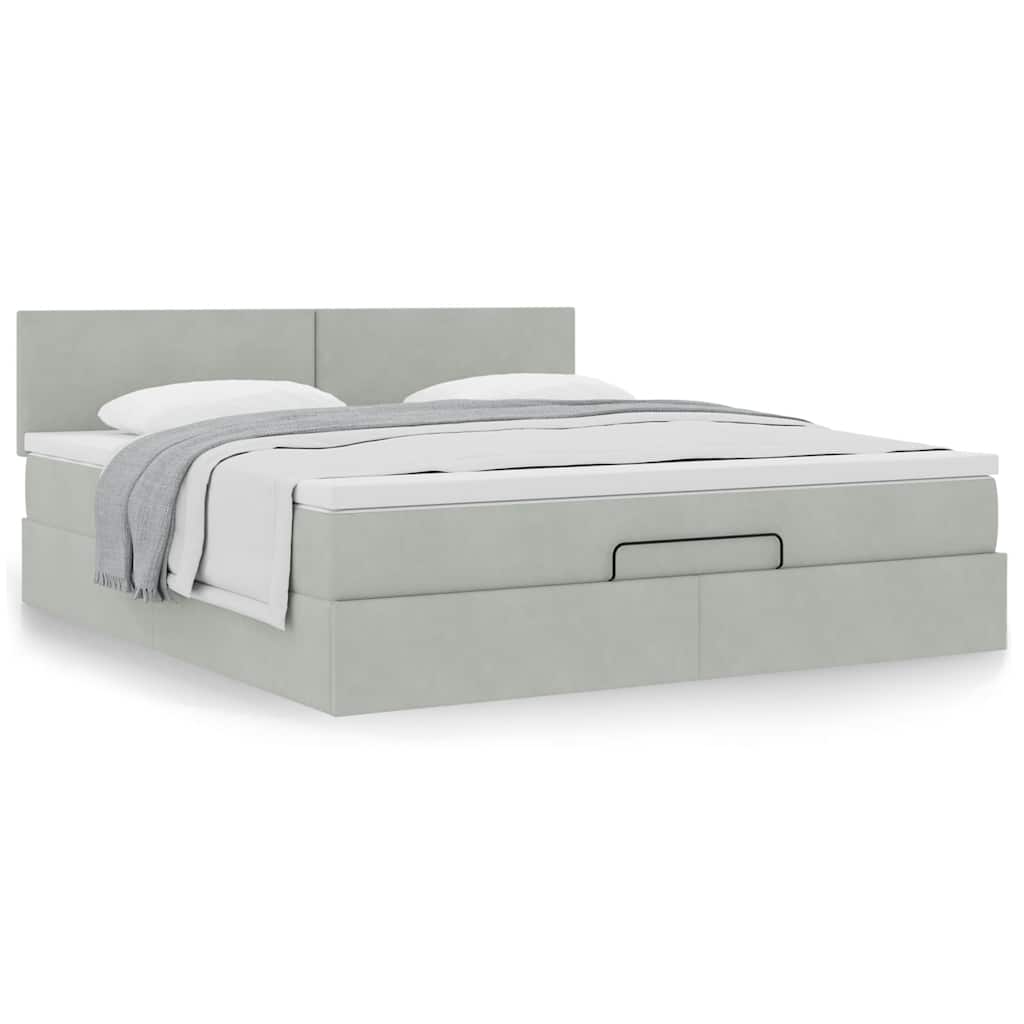 vidaXL Ottoman-Bett mit Matratze Hellgrau 160x200 cm Samt