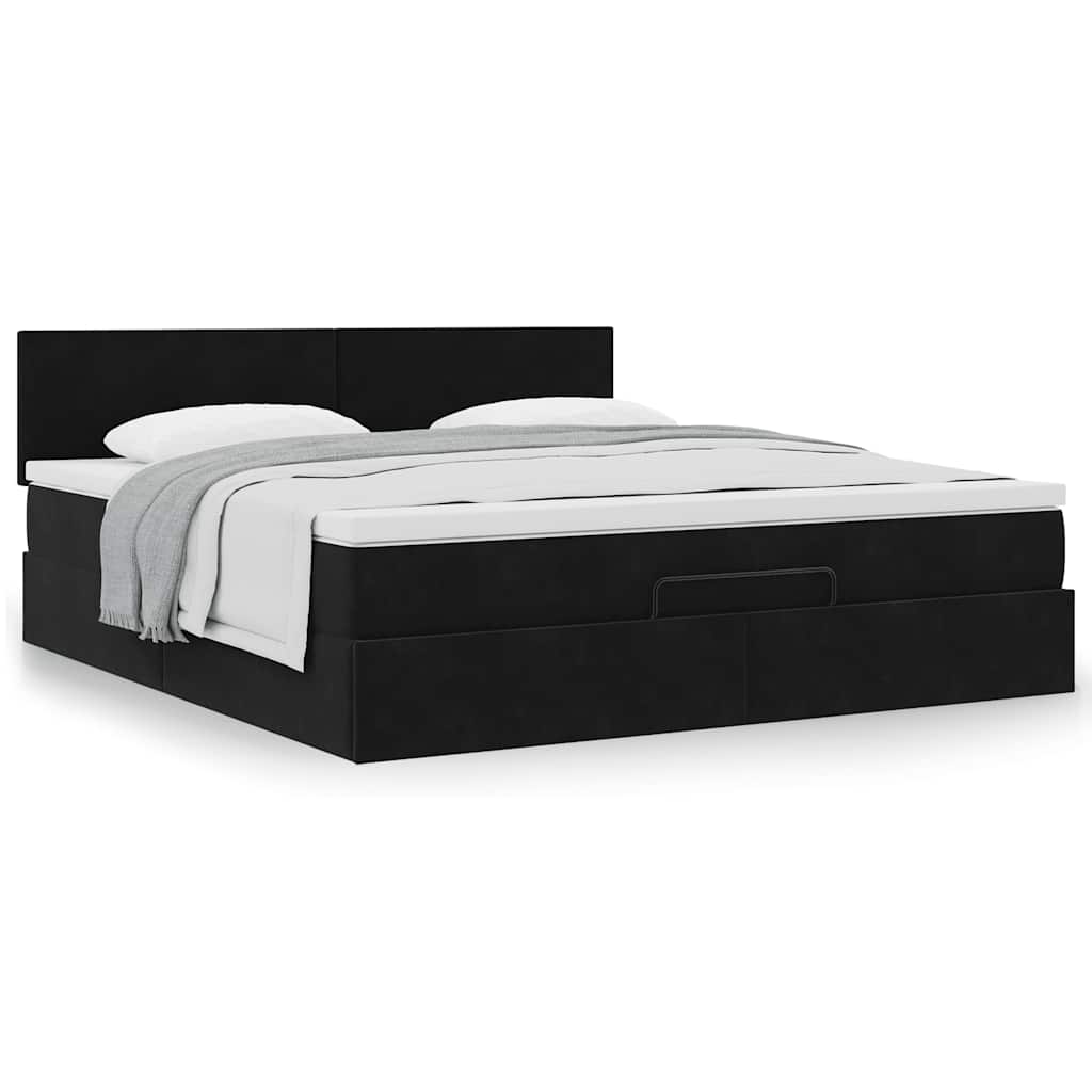 vidaXL Ottoman-Bett mit Matratze Schwarz 160x200 cm Samt
