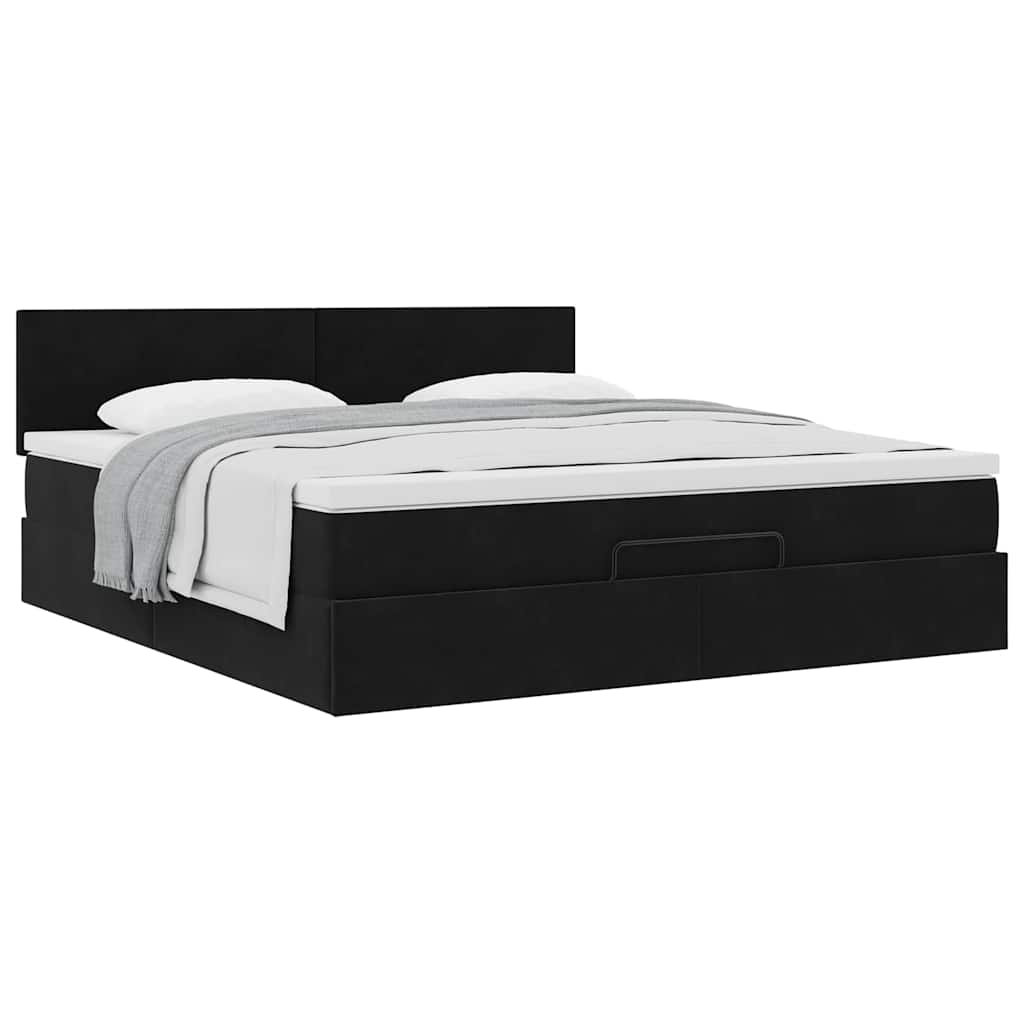 vidaXL Ottoman-Bett mit Matratze Schwarz 160x200 cm Samt