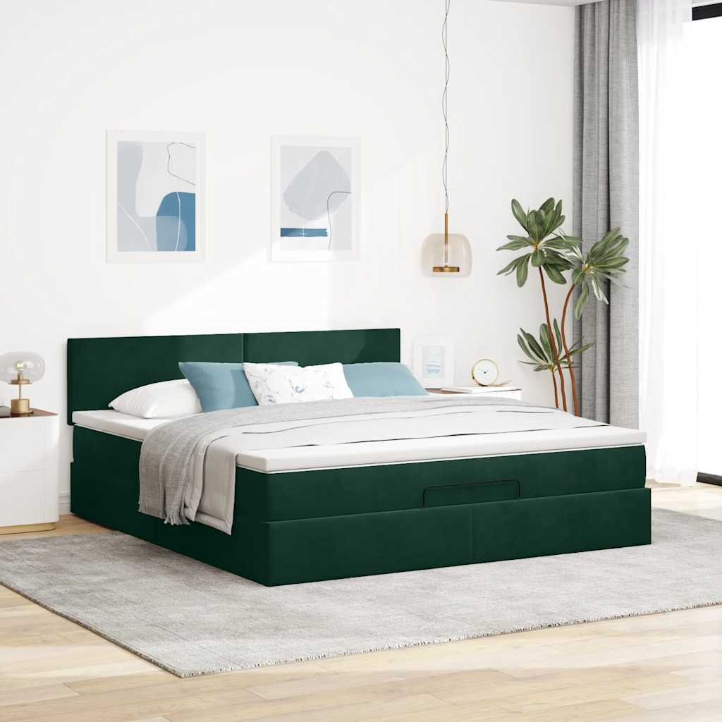 vidaXL Lit ottoman avec matelas vert foncé 160x200 cm Velours