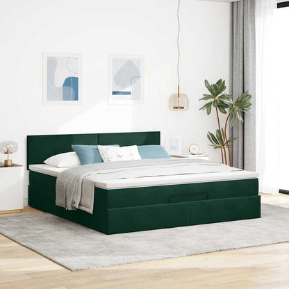 vidaXL Lit ottoman avec matelas vert foncé 160x200 cm Velours