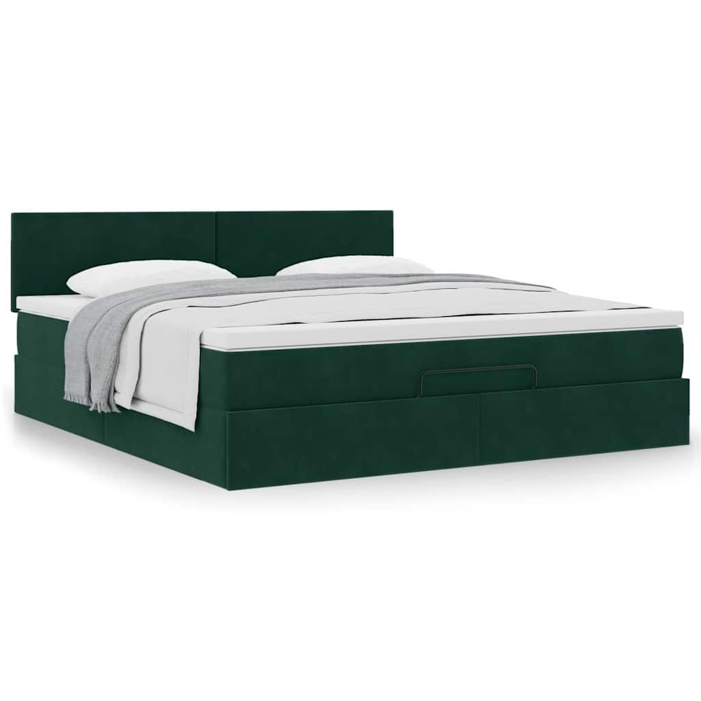 vidaXL Lit ottoman avec matelas vert foncé 160x200 cm Velours