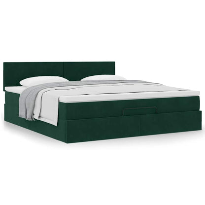 vidaXL Lit ottoman avec matelas vert foncé 160x200 cm Velours