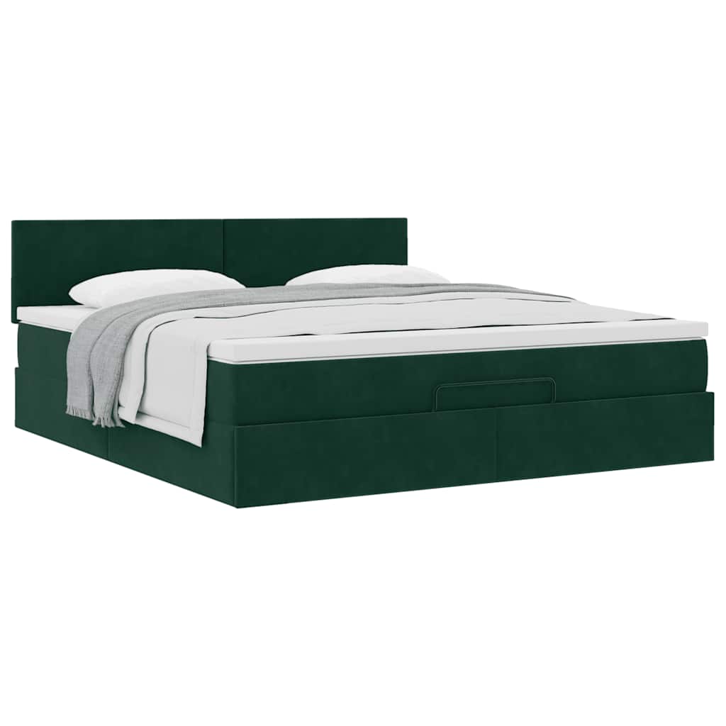 vidaXL Lit ottoman avec matelas vert foncé 160x200 cm Velours