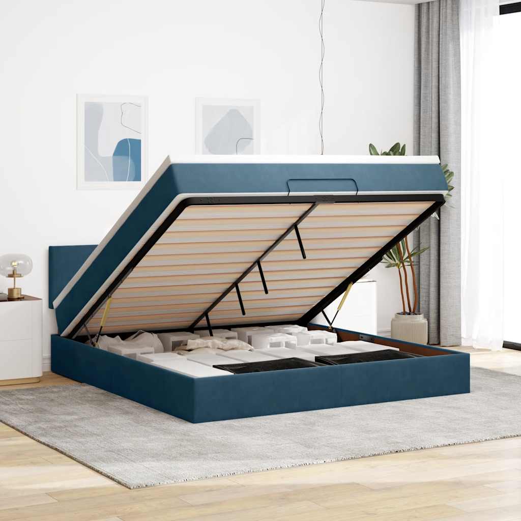 vidaXL Ottoman-Bett mit Matratze Dunkelblau 160x200 cm Samt