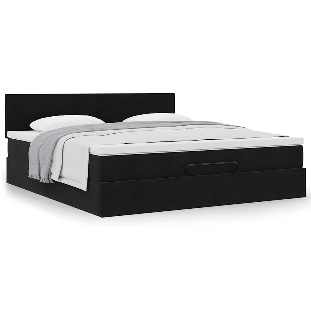 vidaXL Ottoman-Bett mit Matratze Schwarz 180x200 cm Samt